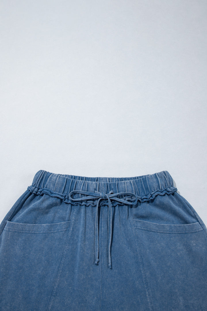 Ashleigh Blue Mineral Wash Seam Detail Flare Leg Drawstring Pants
