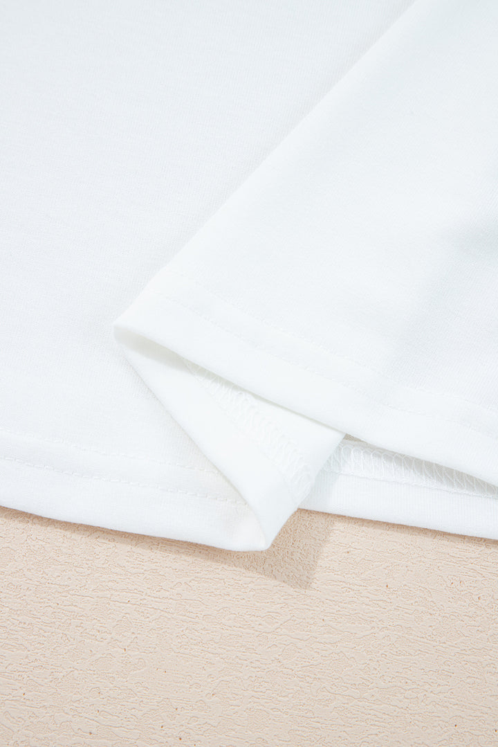 White Solid Color V Neck Long Sleeve Stretchy Top