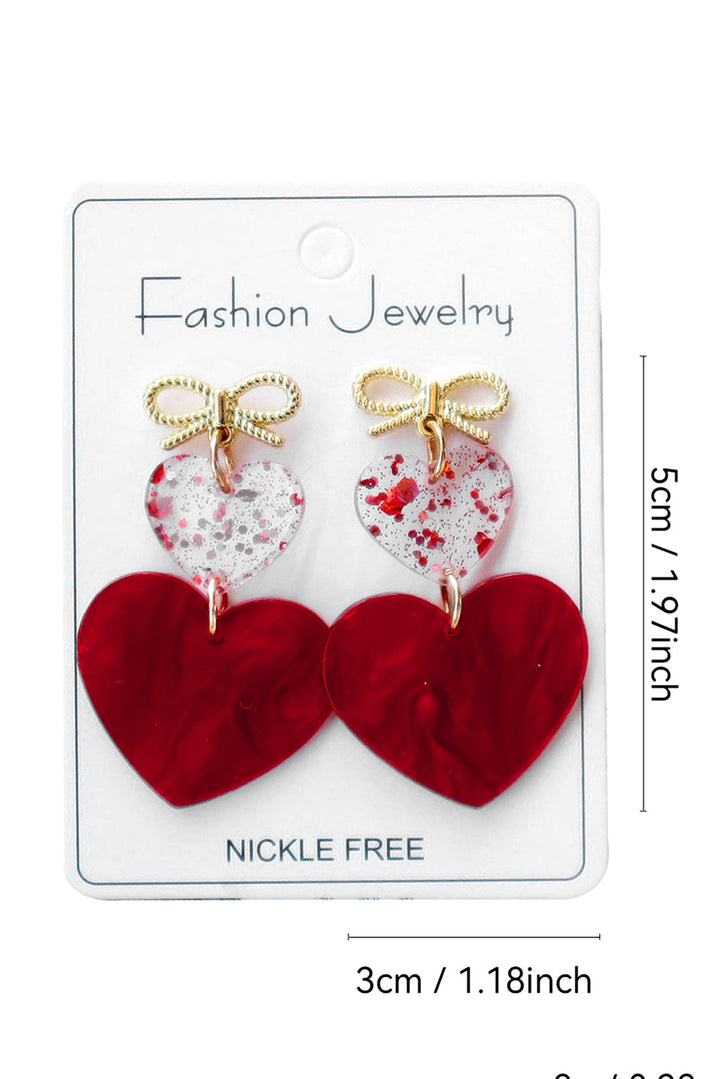 Boucles d'oreilles pendantes en forme de cœur et de nœud papillon