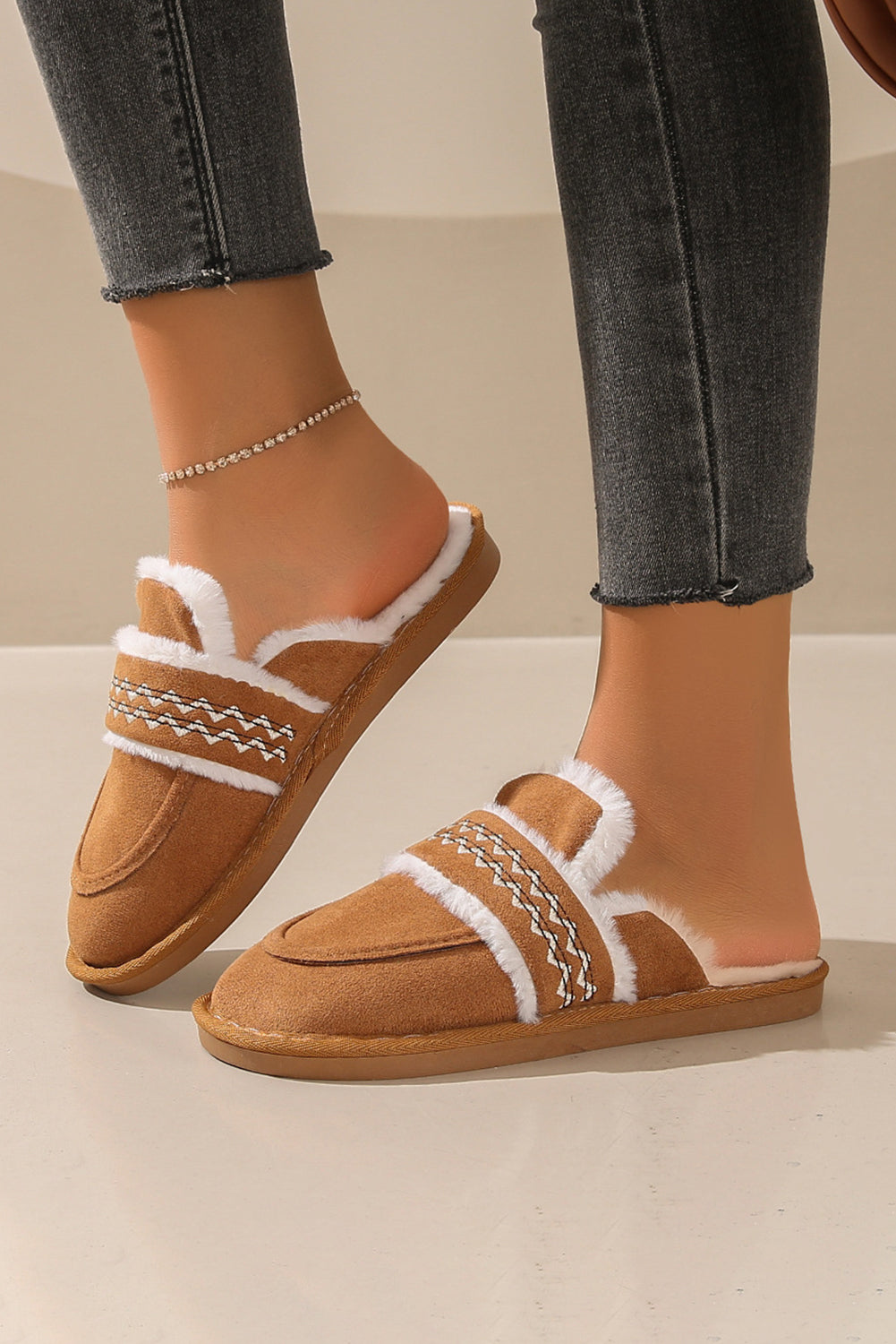Suede Wavy Striped Plush Lined Slippers (Run Small, Size Up)