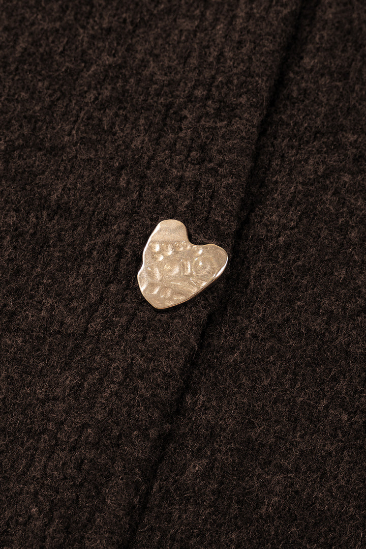 Heart Metal Button V Neck Cardigan Sweater