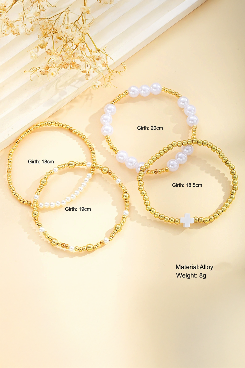 Bracelet extensible multicouche en alliage plaqué perle