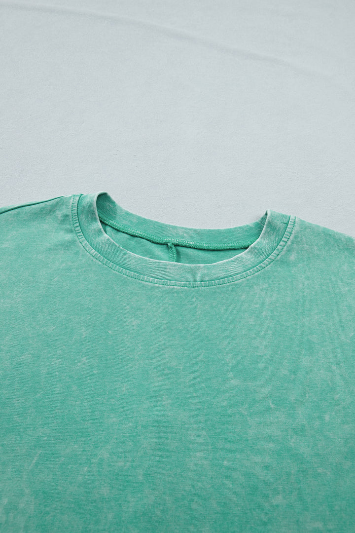 Mint Green Solid Color Cotton Mineral Washed Oversize Tee