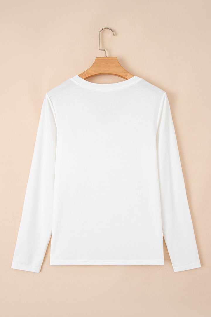 White Solid Color V Neck Long Sleeve Stretchy Top