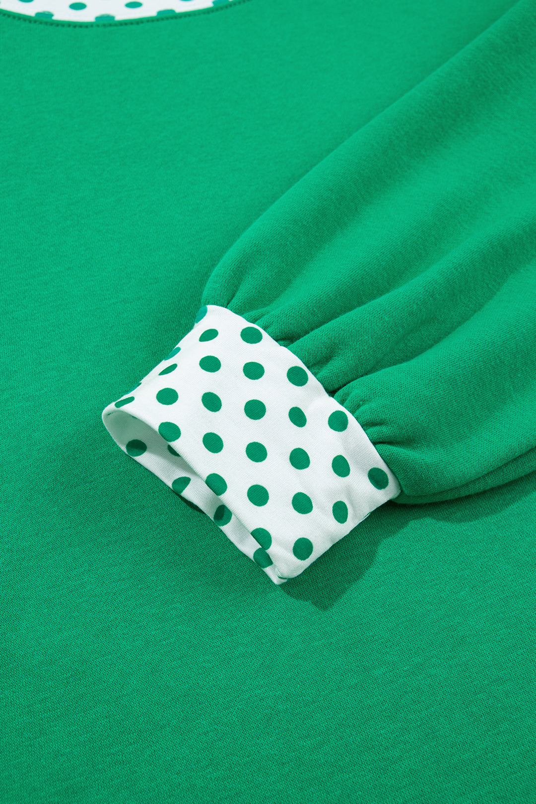 Bright Green Polka Dot Trim Baggy Pullover 2pcs Short Set