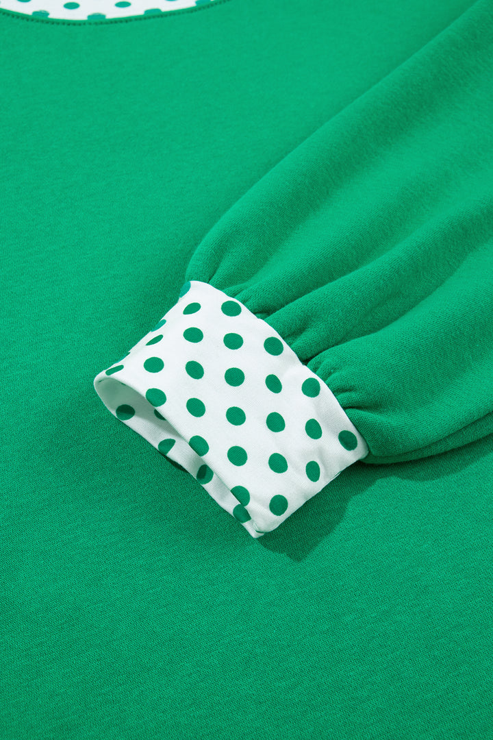 Bright Green Polka Dot Trim Baggy Pullover 2pcs Short Set