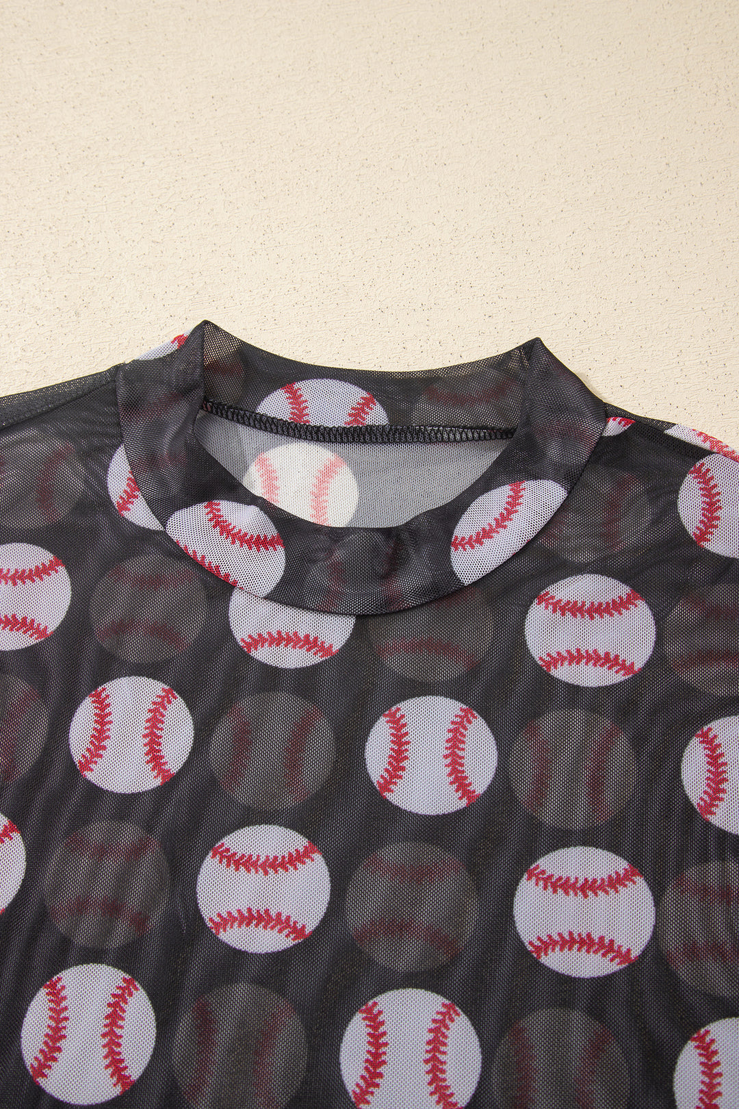 Black Baseball Game Day Sheer Mesh Long Sleeve Top