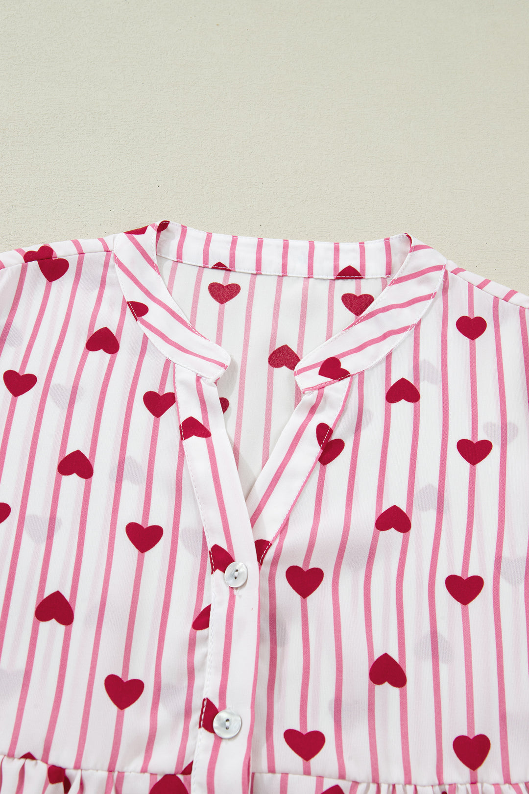 Textured Heart Print Long Flounce Sleeve Shirt