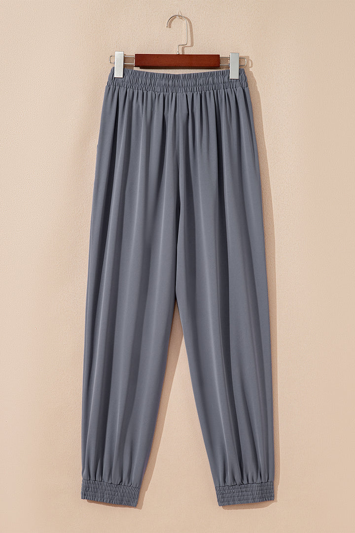 Gray Drawstring Elastic Waistband Pocketed Cropped Jogger Pants