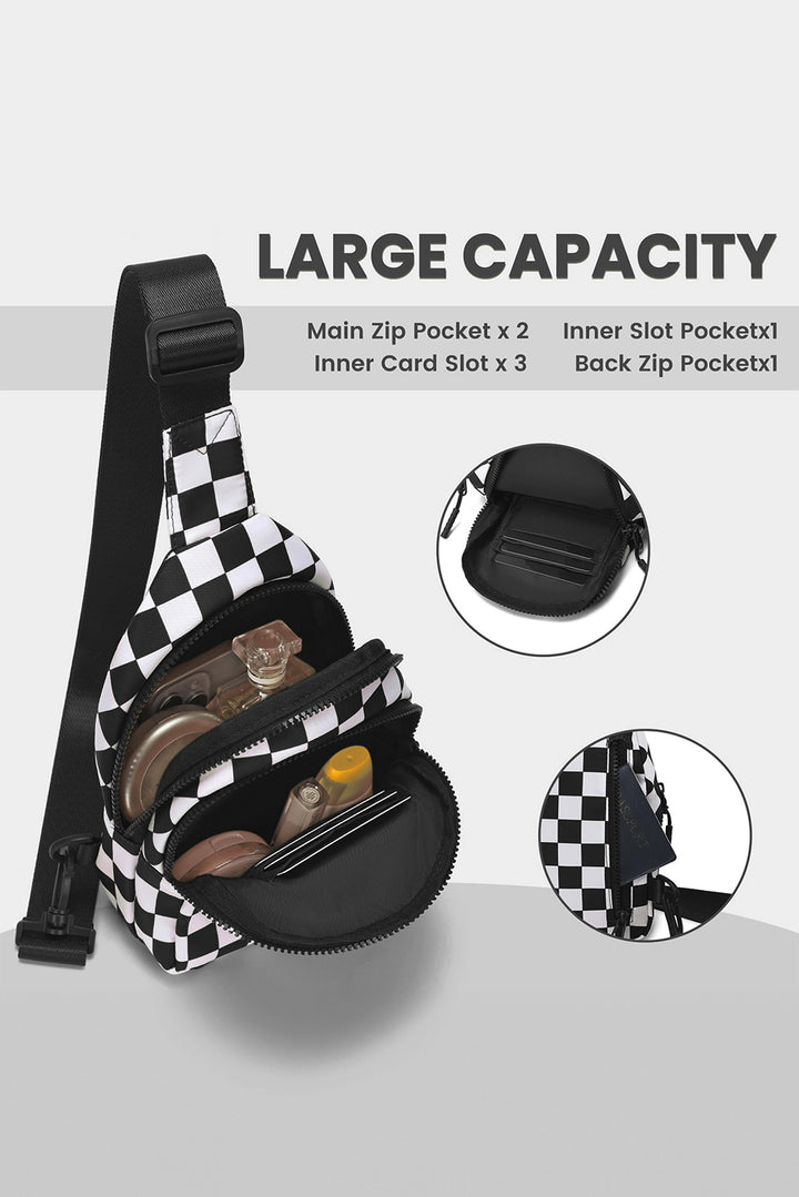 Checkered Print Zip Front Sling Backpack Crossbody Bag