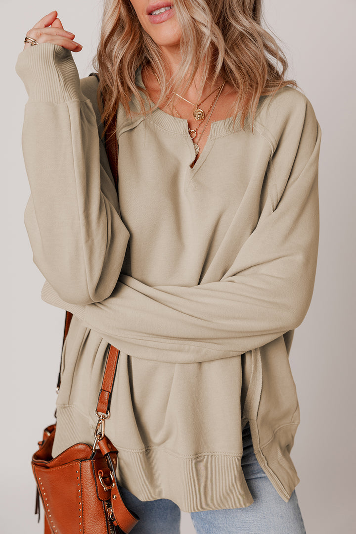 Raw Edge Exposed Seam Raglan Sleeve Side Slit Sweatshirt
