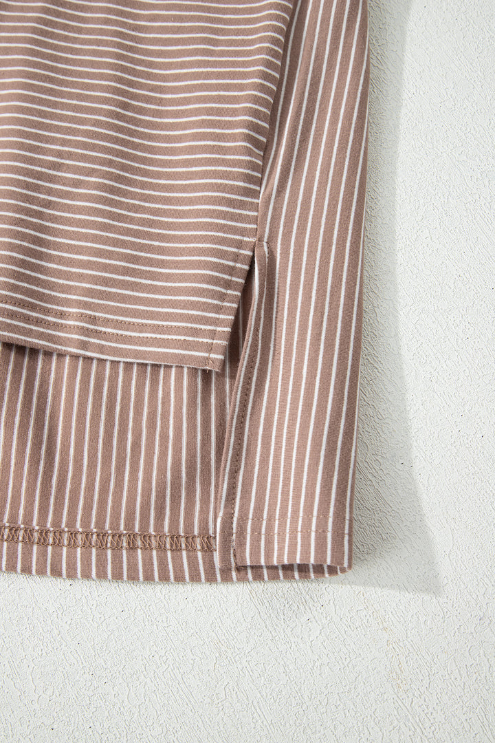 Buttoned V Neck High Low Side Slit T Shirt