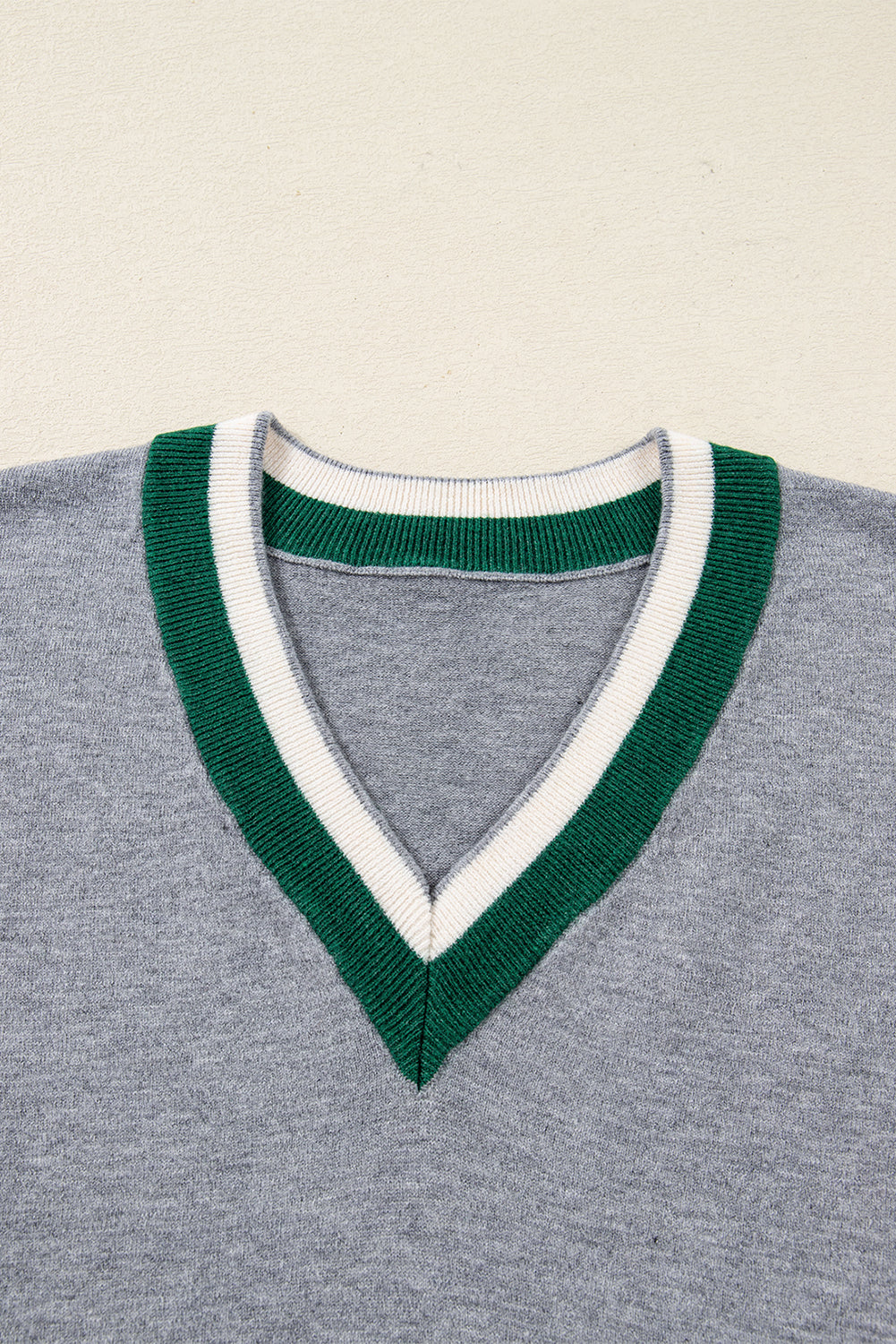 Contrast Striped Trim V Neck Varsity Sweater
