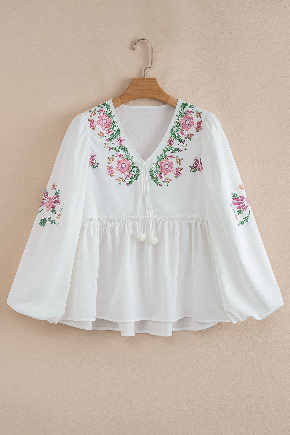 Flower Print Lace-up V Neck Babydoll Blouse