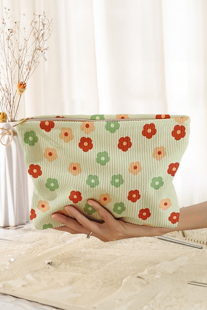 Flower Print Corduroy Zipper Makeup Storage Bag