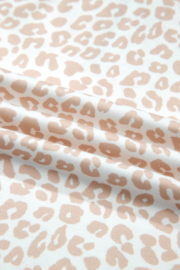 Beige Leopard Zip Polo Top 2pcs Short Set