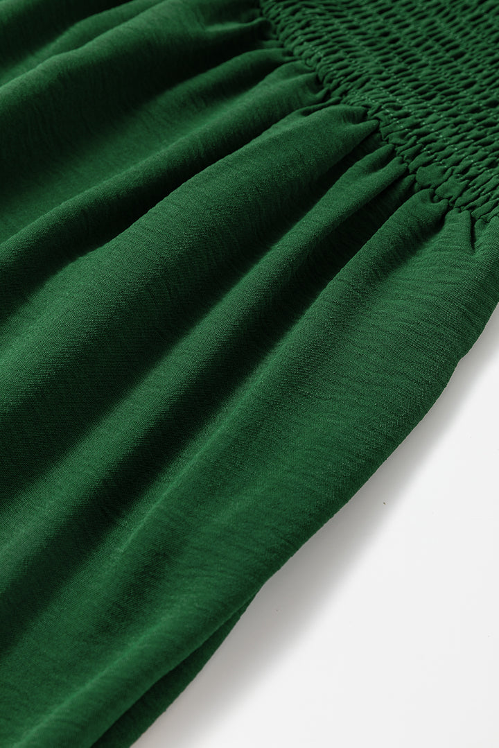 Green Casual Pocketed Smocked Sleeveless Romper
