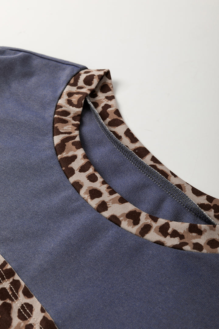 Leopard Colorblock Patchwork Long Sleeve 100%Cotton Top