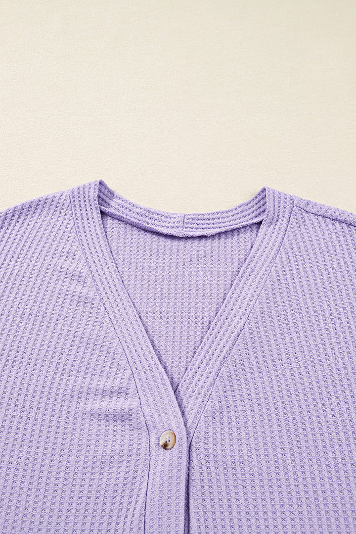 Orchid Petal Plus Size Waffle Knit Button Front Cardigan