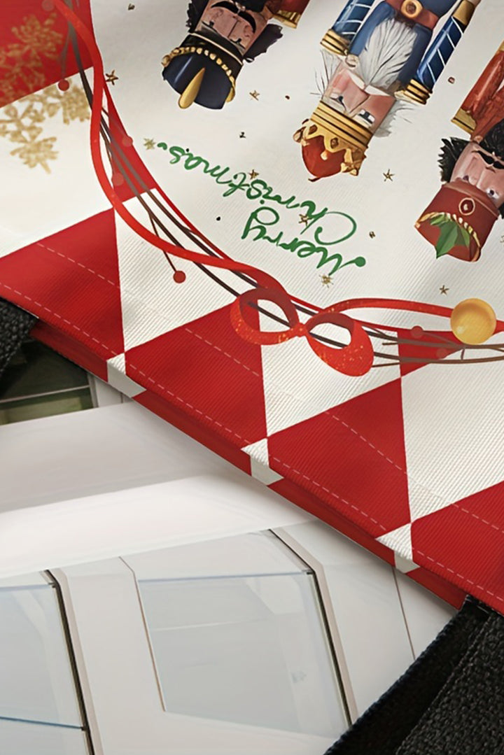 Karierte Schultertasche aus Segeltuch mit „Merry Christmas“-Nussknacker-Aufdruck