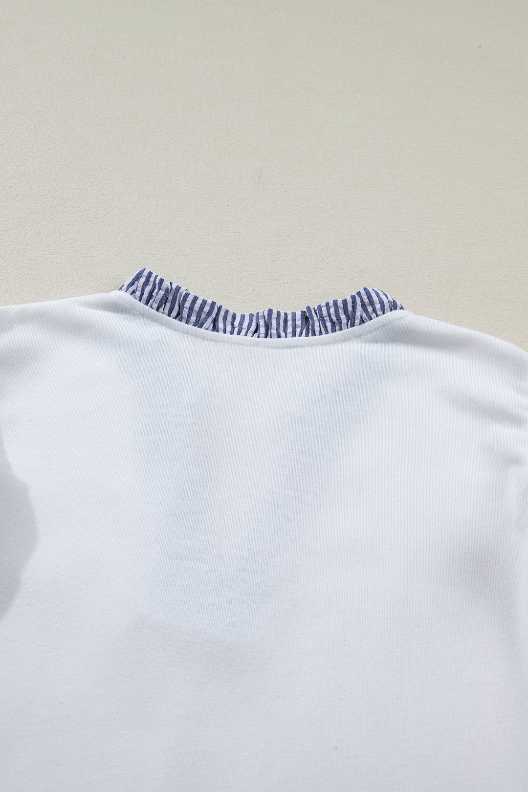 White Contrasted Striped Patchwork Split Neck Ruffle Trim Sleeveless Dress