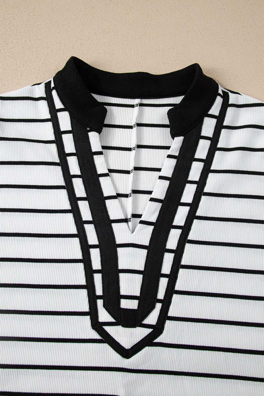 Stand Collar V Neck Elastic Cuffs Half Sleeve Dolman Top
