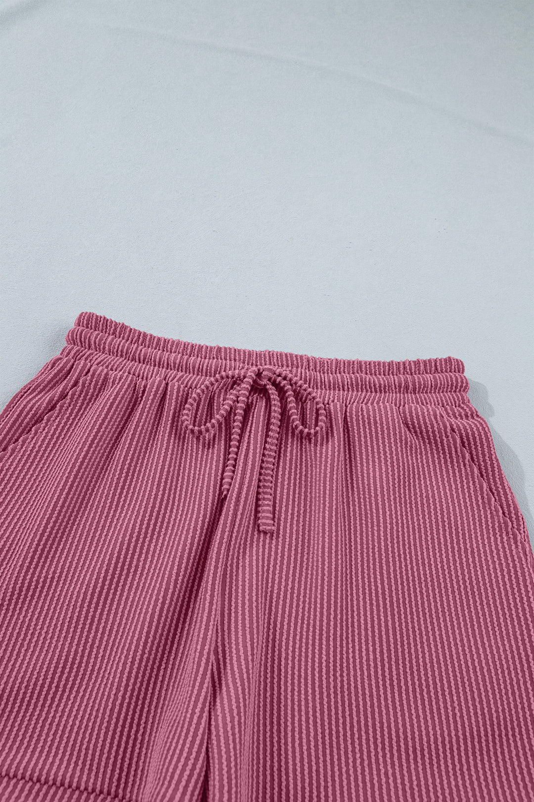 Pitaya Pink Twisted Ribbed Loose Tee Drawstring Elastic Waist 2pcs Short Set