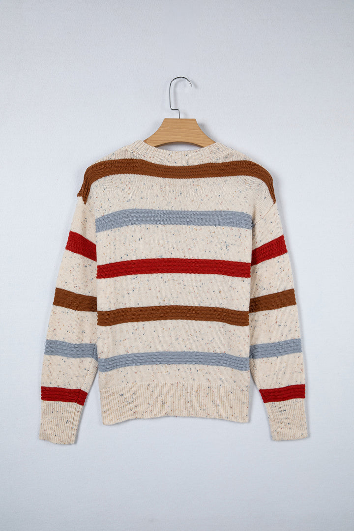 Exposed Seam Drop Shoulder Heathered Knit Sweater