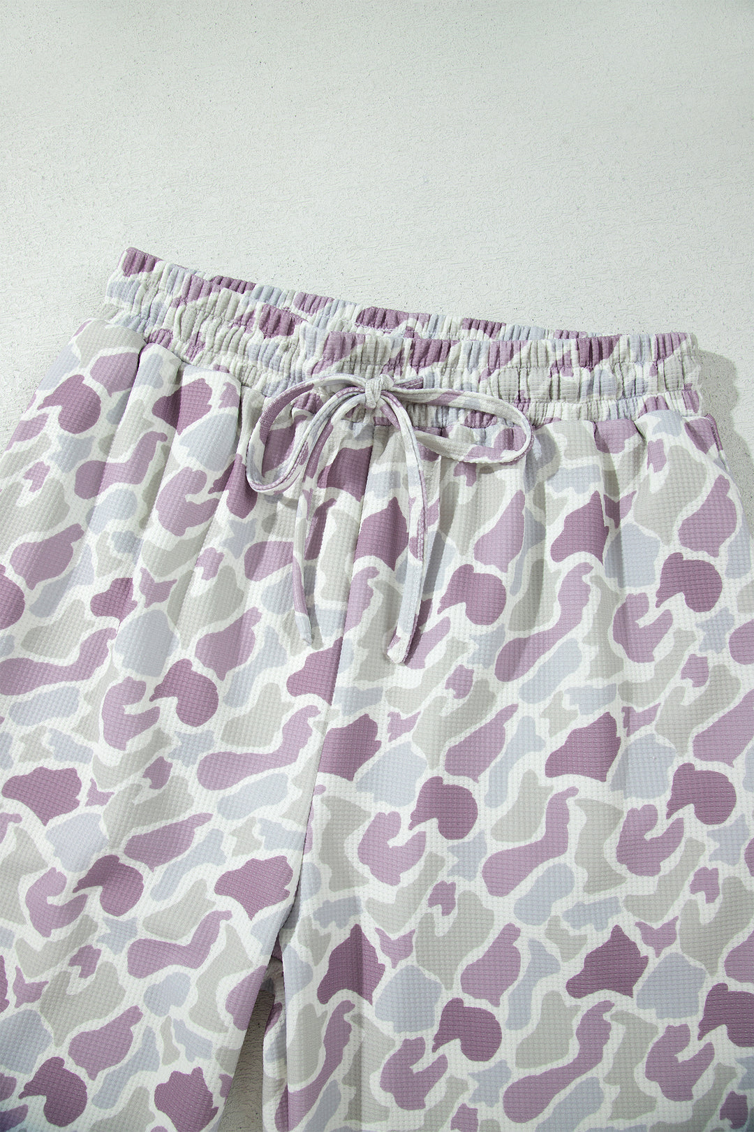 Green Camo Print Drawstring Waist Loose Fit Full Length Pants