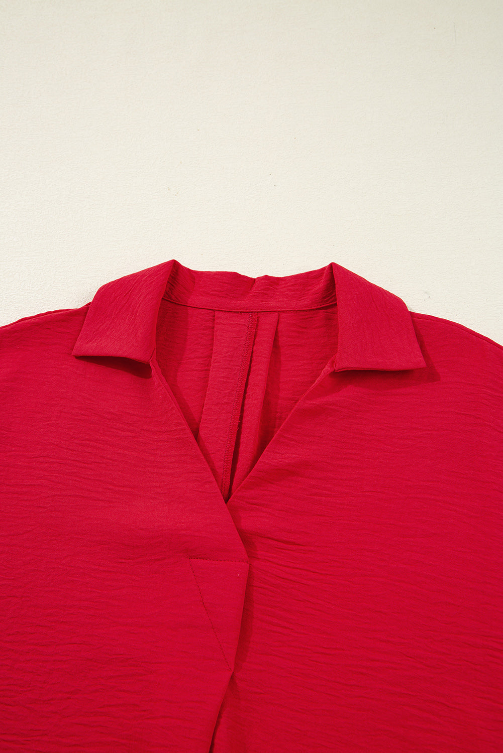 V Neck Collared Shirred 3/4 Sleeve Oversized Tunic Top