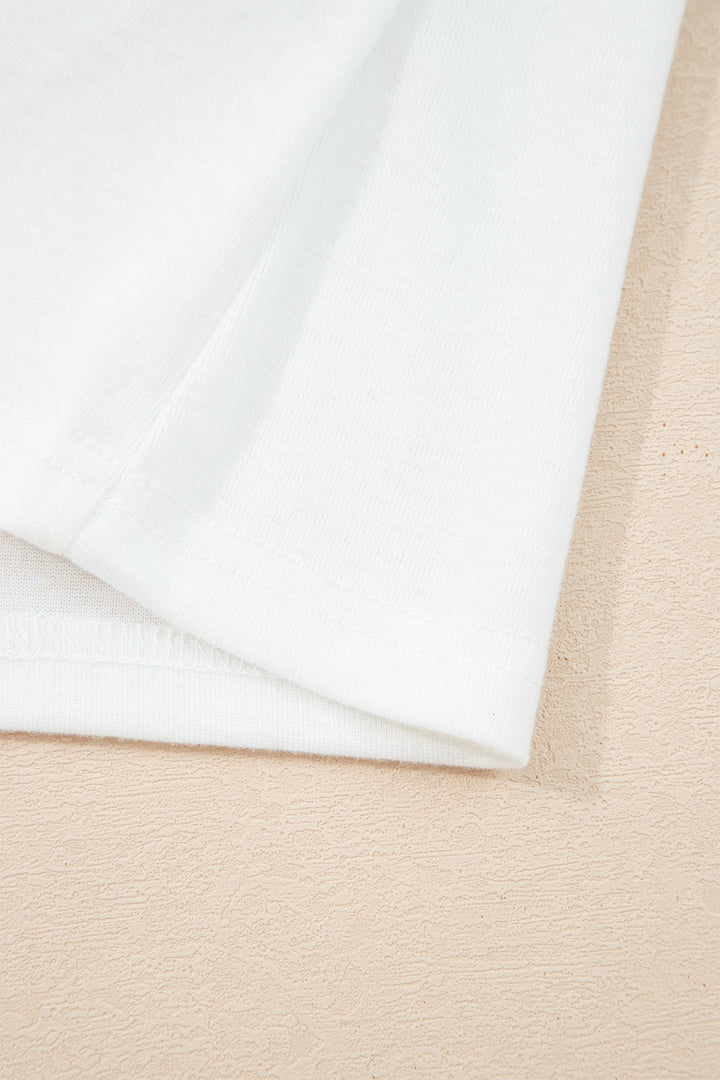 White Solid Color Seam Detail Raglan Long Sleeve Top
