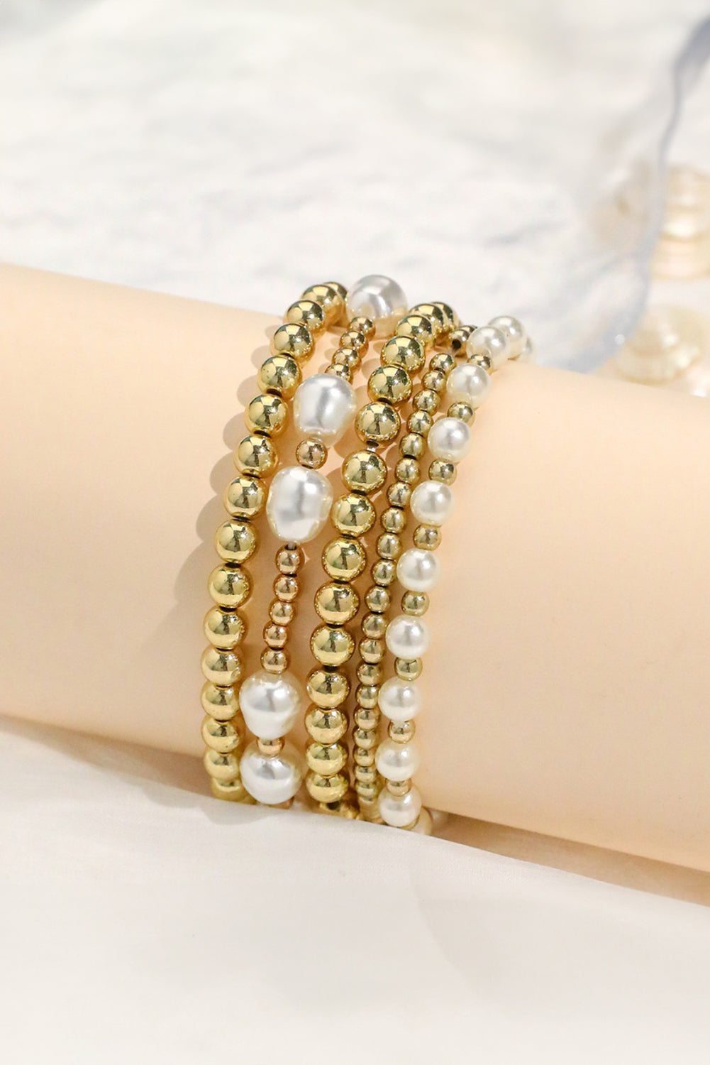 Plated Alloy Pearl Mix Beading Multilayer Bracelet