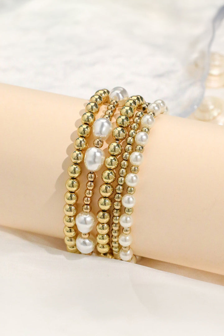 Plated Alloy Pearl Mix Beading Multilayer Bracelet