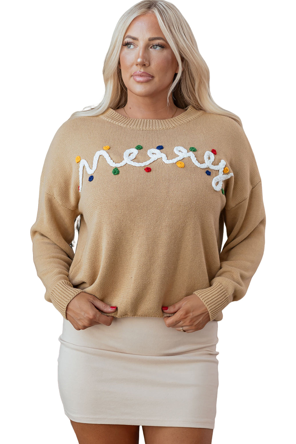 Merry Colorful Dot Detail Christmas Dolman Sweater