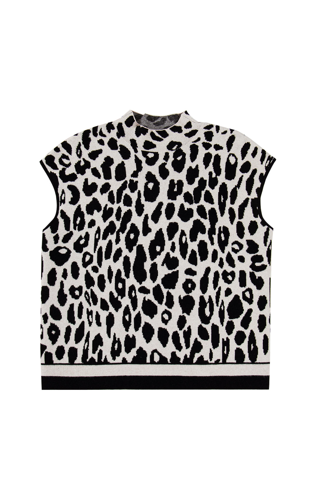Black Plus Size Leopard Print High Neck Short Sleeve Sweater