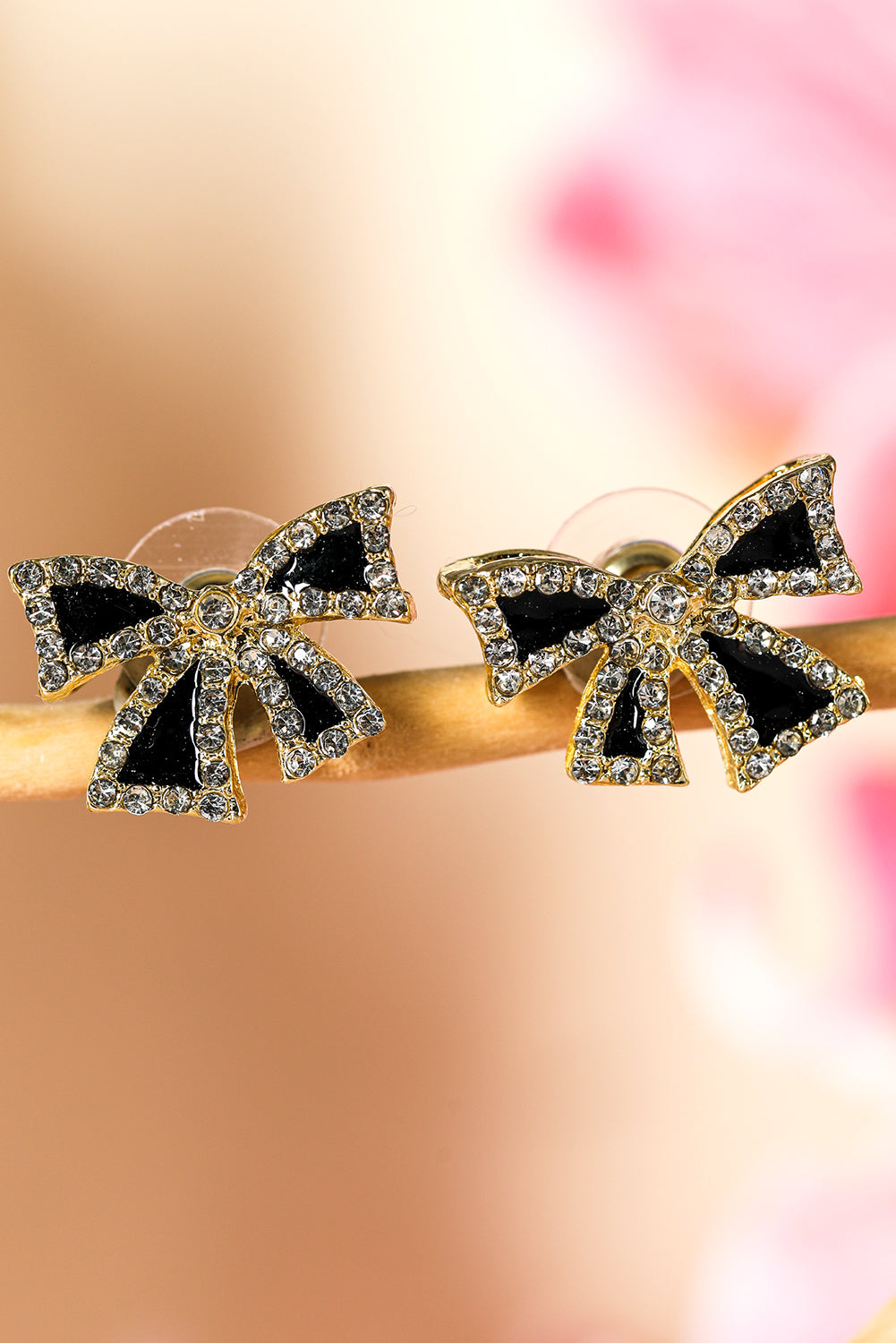 Boucles d'oreilles à tige en forme de nœud papillon en strass