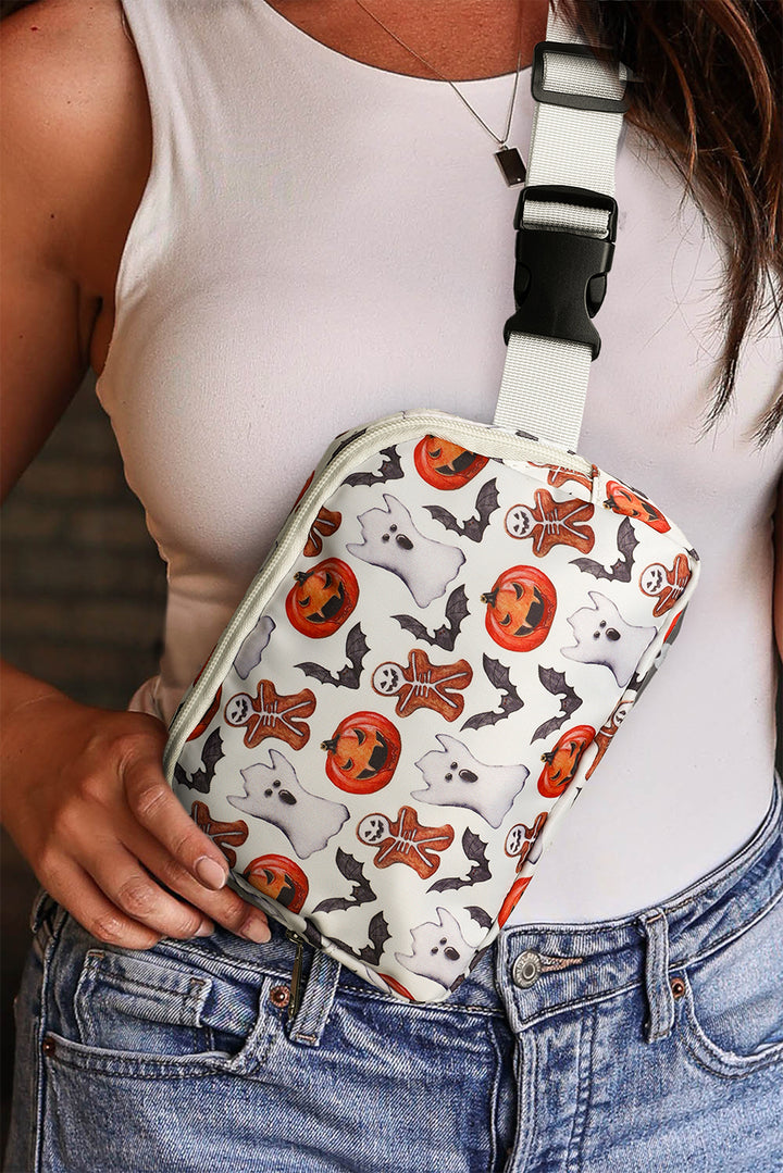 Halloween Pattern Print Wide Belt Square Crossbody Bag