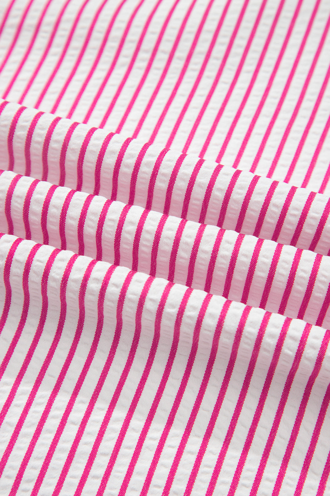Red Stripe Frilled Detail Half Buttons Short Sleeve Long Dress