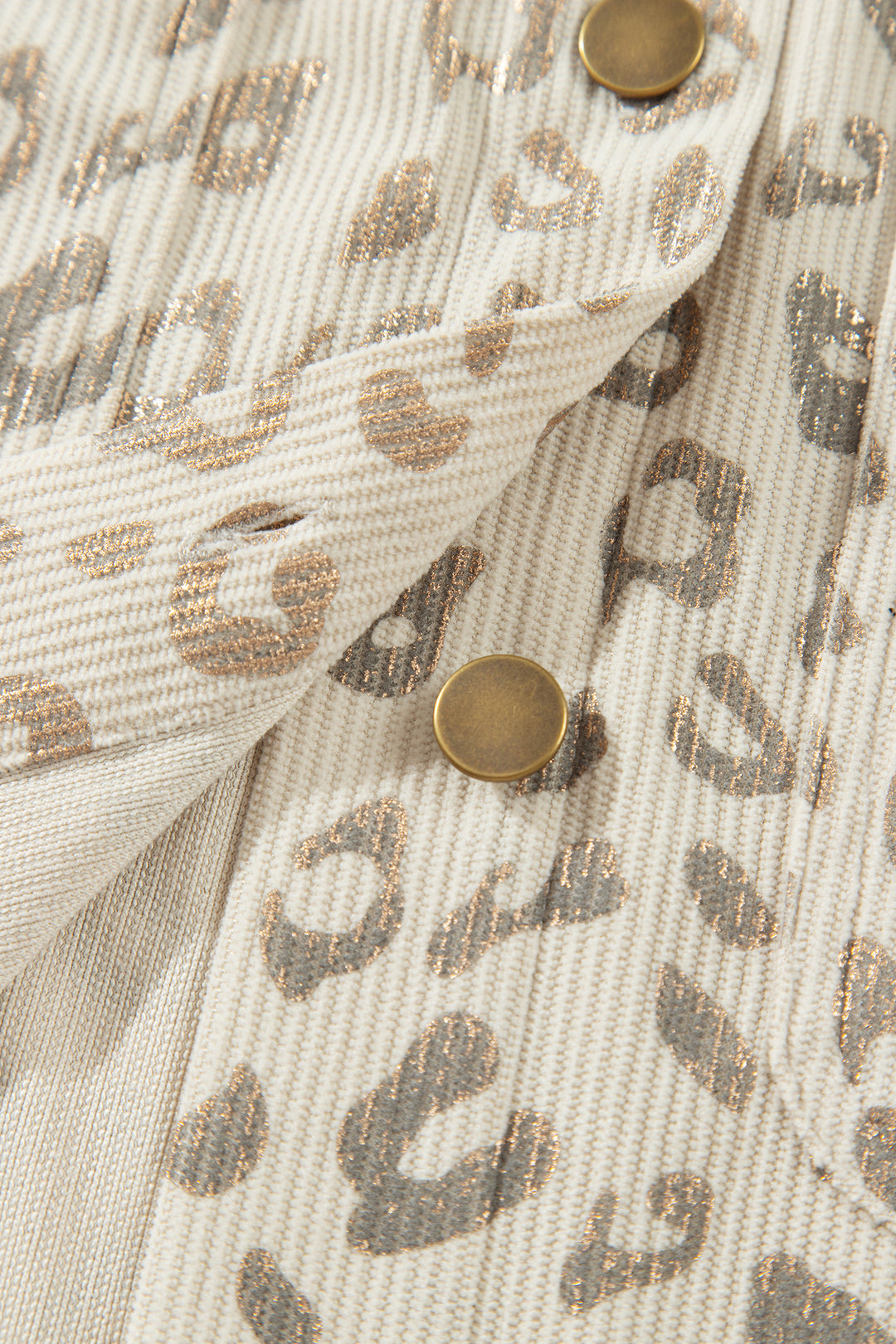 Khaki Leopard Print Corduroy Shirt Collar Long Sleeve Regular Fit Jacket