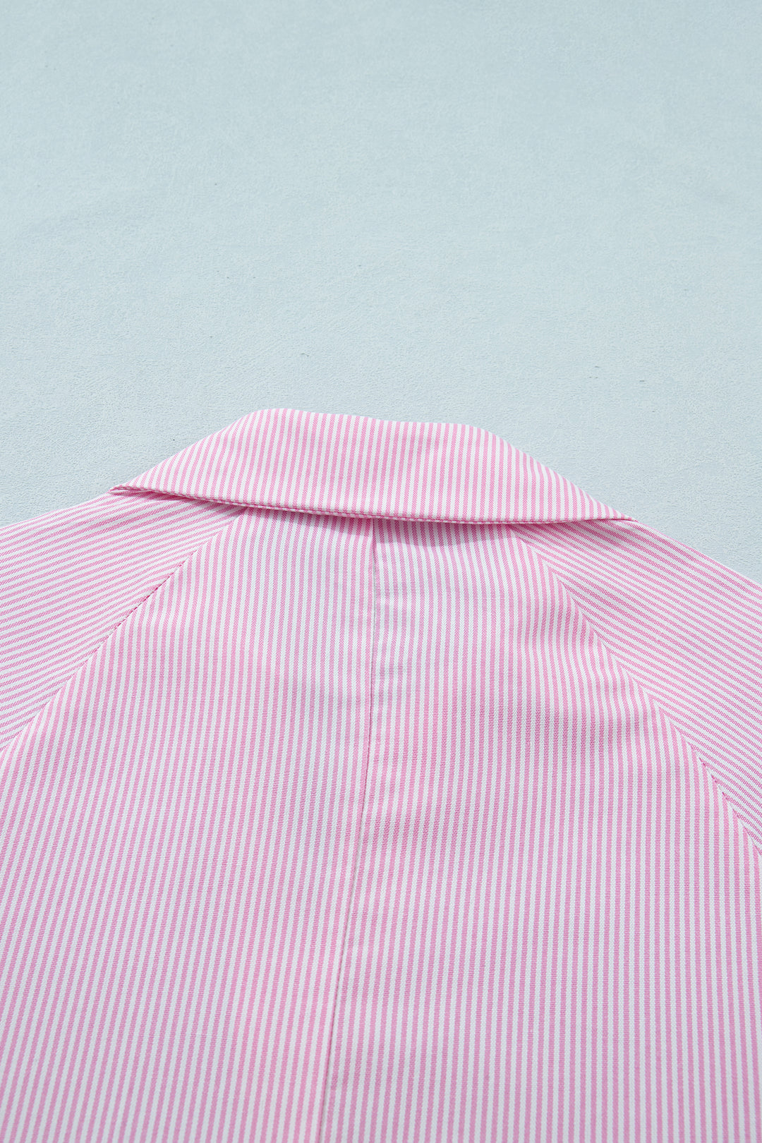 Pink Striped Print Collared Split Neck Half Sleeve Blouse