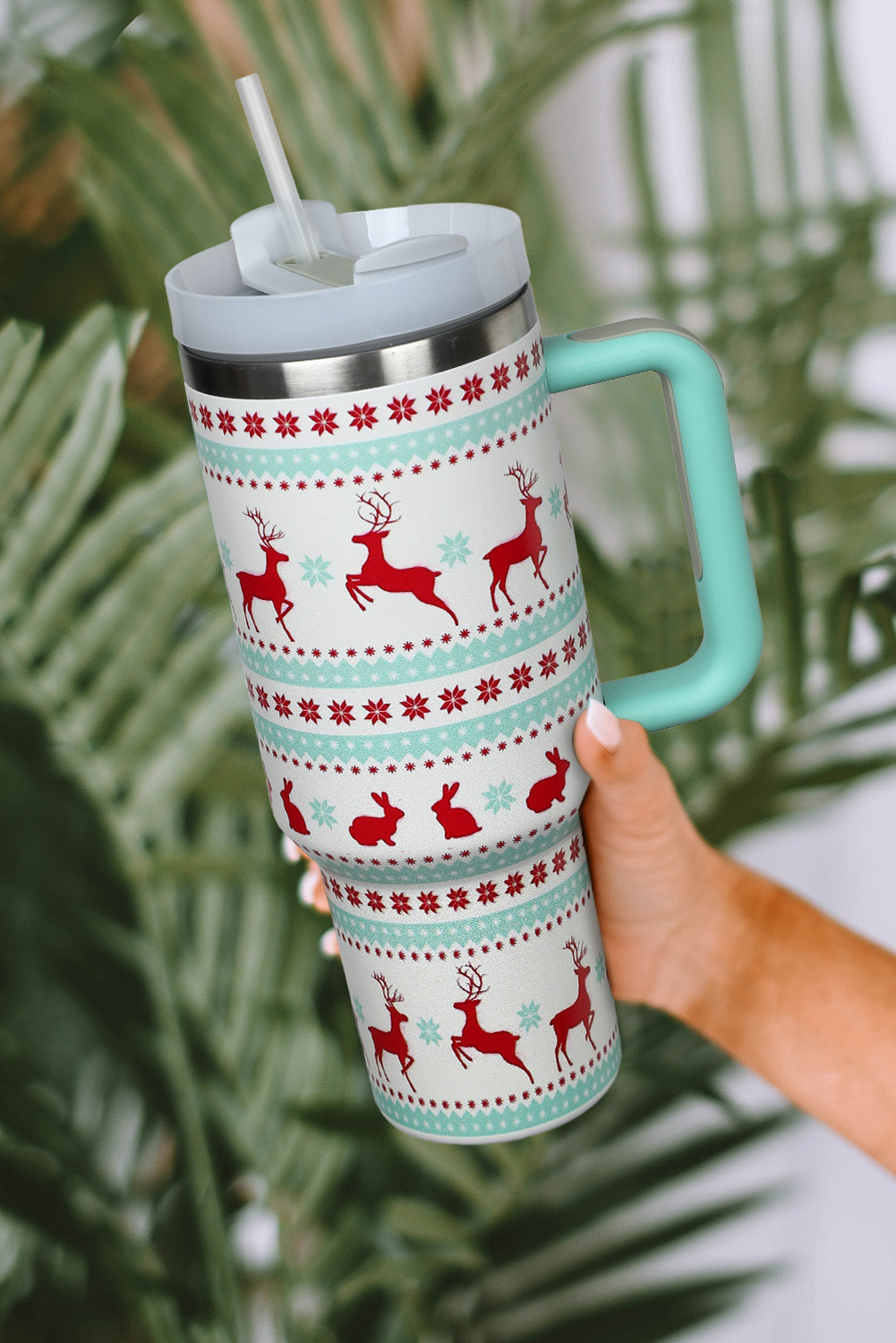 Gobelets en acier inoxydable avec poignée et imprimé de Noël, 1 134 ml