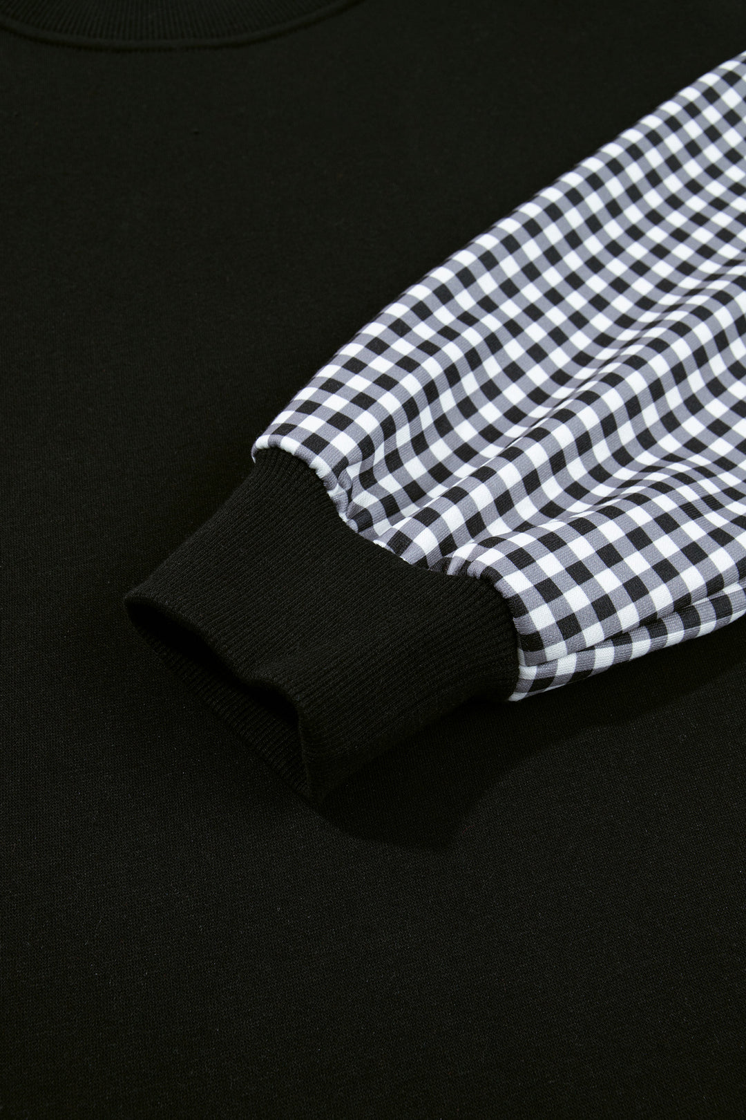 Black Plaid Sleeve Colorblock Loose Tunic Sweatshirt