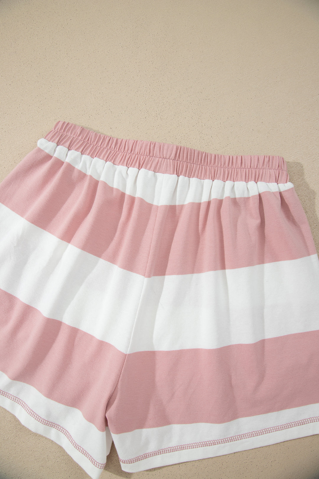Pink Stripe Half Zip Bracelet Sleeve Top Casual Short Set