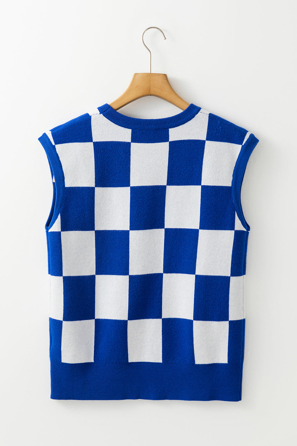 Cherckerboard Round Neck Sweater Vest