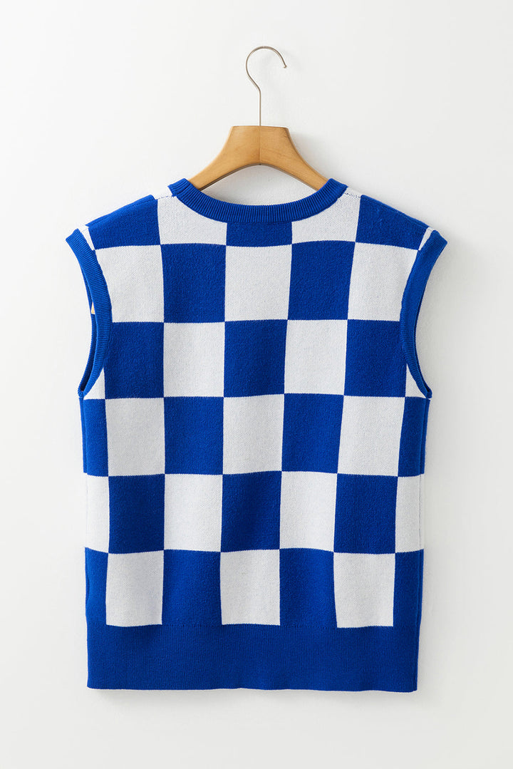 Cherckerboard Round Neck Sweater Vest