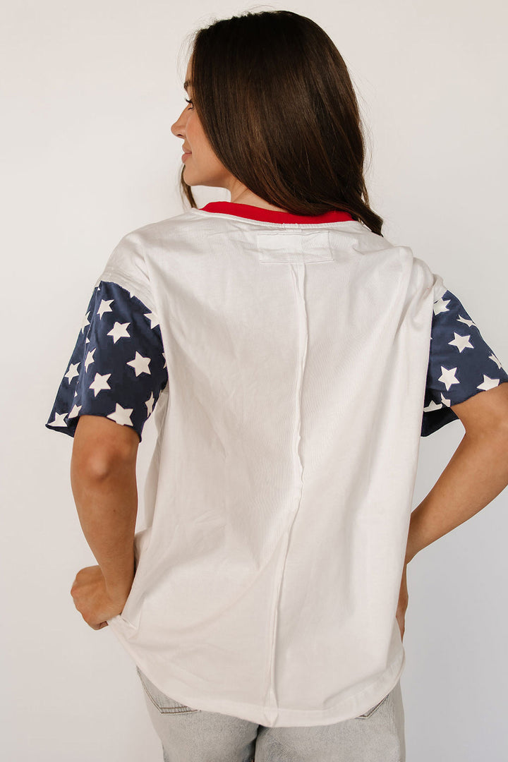 Jet Stream Flag Print USA Graphic Patchwork Casual Tee
