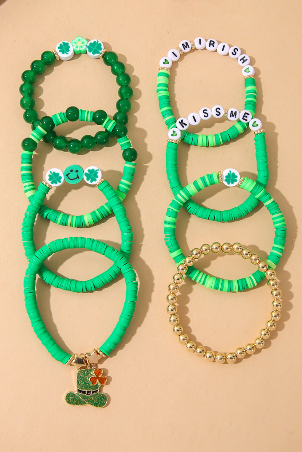 Ensemble de bracelets multicouches en perles avec lettres trèfle de la Saint-Patrick