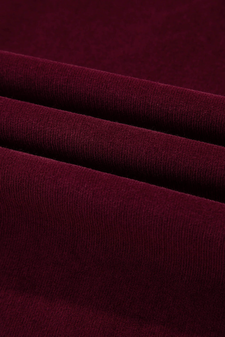 Burgundy Corduroy Solid Color High Waist Wide Leg Pants