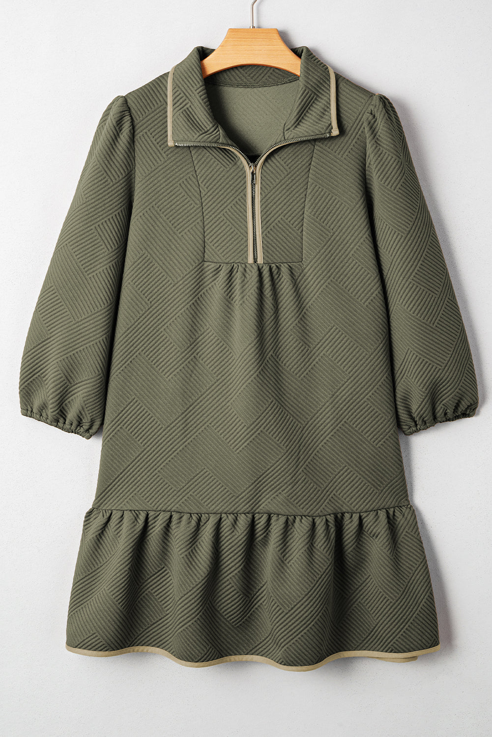 Dearlove Jungle Green  Quarter Zip Collar Bracelet Sleeve Textured Mini Dress