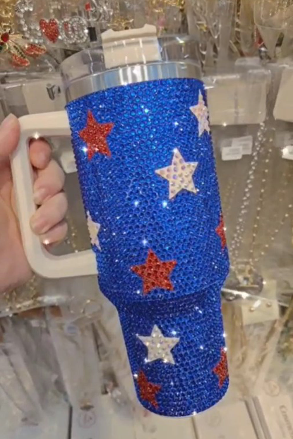 Star Shape Rhinestone Handle Large Vacuum Cup 40oz